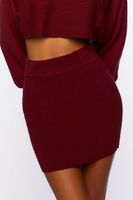 Women's Ribbed Sweater & Mini Skirt Set in Merlot Large