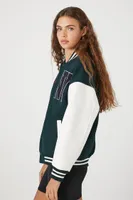 Women's New York Varsity Letterman Bomber Jacket in Green Small