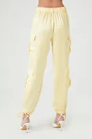 Women's Satin Tie-Hem Cargo Pants in Yellow Small