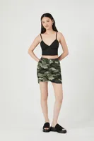 Women's Twill Camo Print Mini Skirt in Camel Medium