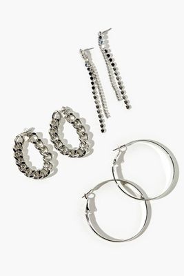 Women's Chain & Hoop Earring Set in Silver
