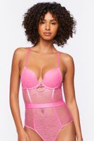 Women's Lace Clip Dot Lingerie Bodysuit in Hot Pink Large