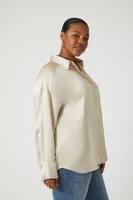 Women's Satin Long-Sleeve Shirt in Vanilla, 1X