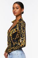 Women's Chain Print Bodysuit in Black/Gold Large