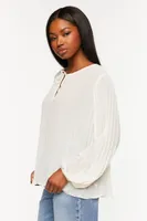 Women's Pleated Peasant-Sleeve Top in Vanilla Small