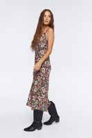 Women's Floral Print Cami Midi Dress in Black Small