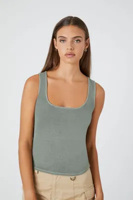 Women's Cropped Tank Top in Dark Olive, XS