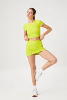 Women's Active Ruched Cropped Tee in Acid Green Small