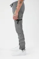 Men Slim-Fit Drawstring Cargo Joggers in Grey, XL