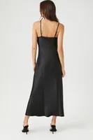 Women's Sequin Satin Midi Slip Dress in Black Small