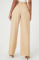 Women's Pinstriped Wide-Leg Trouser Pants Khaki/White