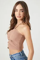 Women's Ruched Cropped Halter Top in Goat, XS