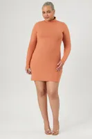 Women's Turtleneck Mini Sweater Dress in Toasted Almond, 3X