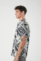 Men Ornate Print Curved-Hem Shirt in Grey Small