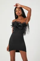 Women's Floral & Feather Mini Tube Dress in Black Medium