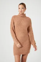 Women's Turtleneck Mini Sweater Dress in Carob, XXL