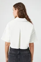 Women's Boxy Cropped Denim Jacket in White, XS