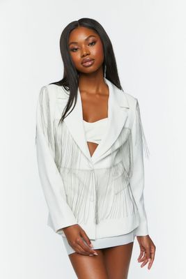 Women's Fringe Single-Breasted Blazer in White Small