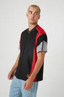 Men Mesh Colorblock V-Neck Top Black,