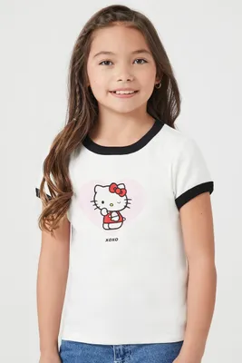 Girls Hello Kitty Ringer T-Shirt (Kids) in White, 9/10
