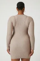 Women's Ribbed Mini Sweater Dress in Goat, 1X