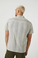 Men Linen-Blend Striped Shirt in Cream/Grey, XXL