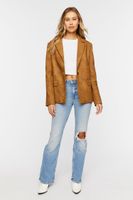 Women's Faux Leather Single-Breasted Blazer in Camel Small