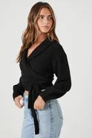 Women's Cropped Wrap Sweater in Black Small