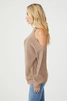 Women's Asymmetrical Open-Shoulder Sweater in Brown Medium