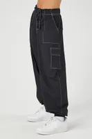 Women's Drawstring Poplin Cargo Joggers in Black Medium