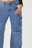 Women's Straight-Leg Cargo Jeans in Medium Denim Small