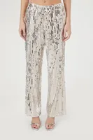 Women's Sequin Wide-Leg Pants in Silver Medium