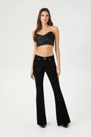 Women's Ruched Sweetheart Crop Top Black