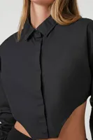 Women's Cropped Curved-Hem Shirt in Black, XS