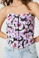 Women's Floral Print Sweetheart Corset in Purple Large