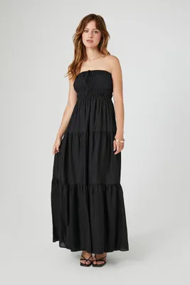 Women's Strapless Tiered Maxi Dress in Black Small