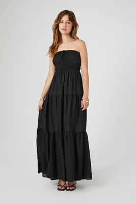 Women's Strapless Tiered Maxi Dress in Black, XS