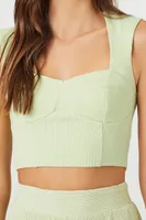 Women's Ribbed Knit Sweetheart Crop Top in Pistachio, XL