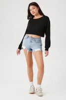 Women's Relaxed Drop-Sleeve Crop Top in Black Medium