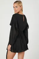 Women's Chiffon Belted Flounce Mini Dress in Black Medium