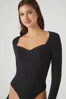 Women's Ribbed Knit Sweetheart Bodysuit in Black Small