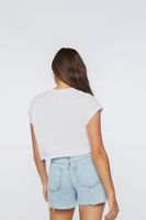 Women's Ribbed Cropped Henley T-Shirt in White Medium