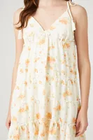 Women's Floral Print Tassel Mini Dress in Ivory Medium