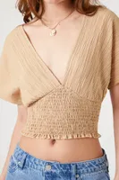 Women's Smocked Crop Top in Brown Small