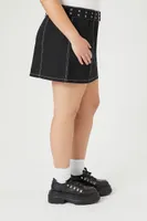 Women's Twill Belted Mini Skirt in Black/White, 0X