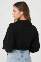 Women's Cropped Wrap Sweater in Black Large