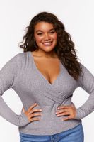 Women's Surplice Long-Sleeve Top in Heather Grey, 0X