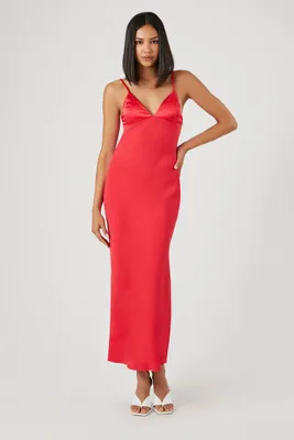 Women's Satin Midi Slip Dress in Currant Small