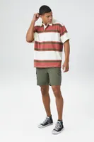 Men Striped Short-Sleeve Polo Shirt in Rust Small