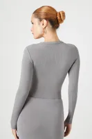 Women's Ribbed Long-Sleeve Bodysuit in Dark Grey Large